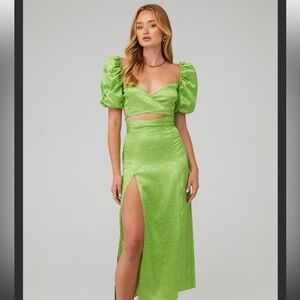 SET Ronny Kobo NWT Green Zano top & Marlo Maxi High Slit Skirt Set ($706) SMALL